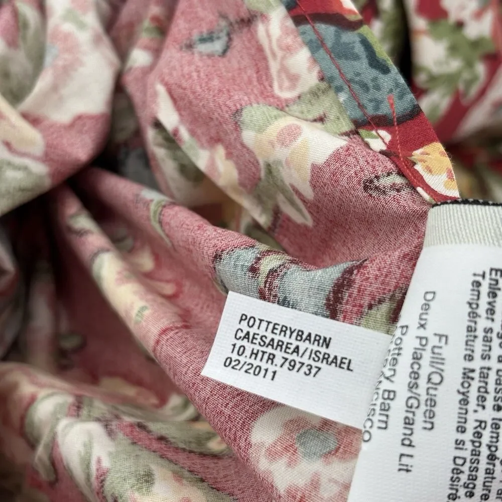 Pottery Barn Red Multi Floral Full Queen Duvet Cover Cotton Traditional Button